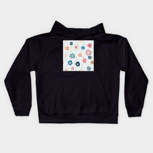 Pink, Blue  and Orange Vintage Daisy Repeat Pattern Kids Hoodie